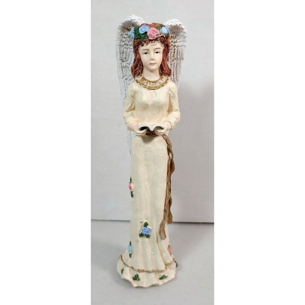 Angel w/ Book Flowers - 9in Ceramic Pencil Statue/Figurine - Religious/Christian